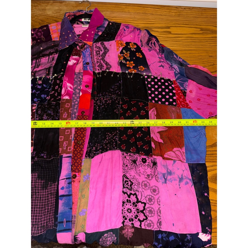 RW&CO. Women's Patchwork Button-Down Shirt - Pink & Purple - Picture 9 of 9
